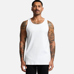 Male model wearing Look Design custom organic rib singlet in white