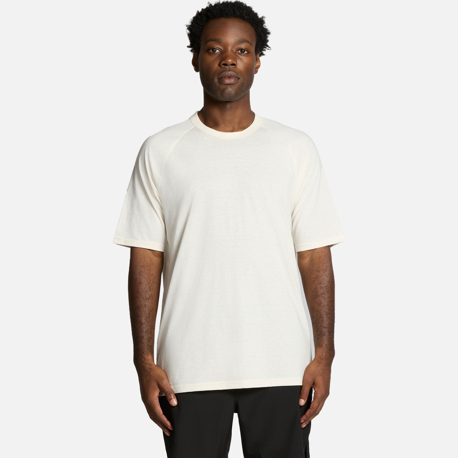 Male model wearing Look Design custom branded active t-shirt in white