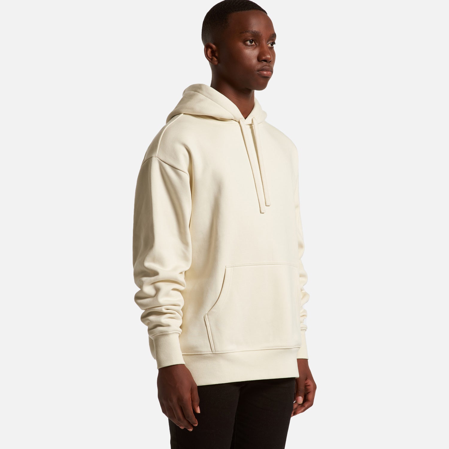 Male model wearing Look Design custom branded hoodie in white