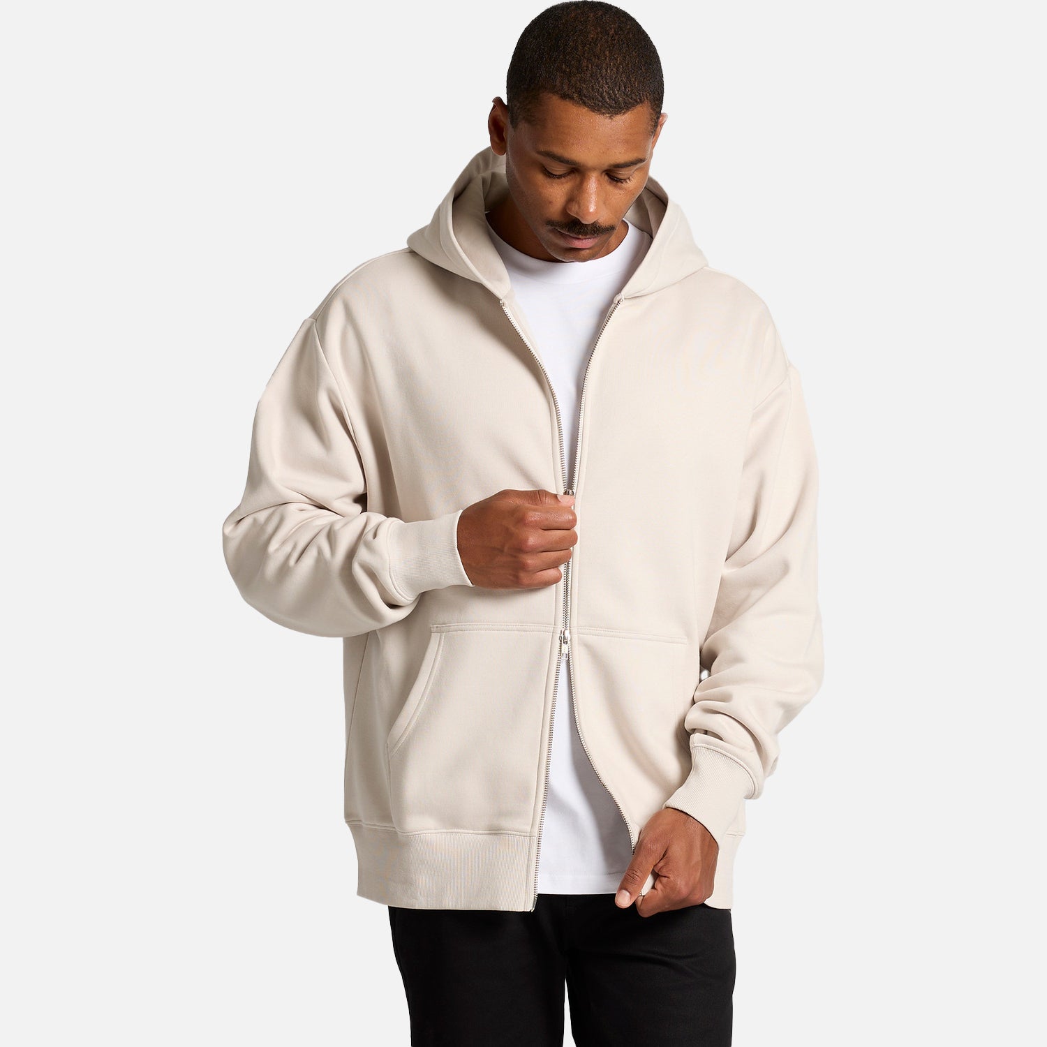 Male model wearing Look Design custom branded hoodie in white