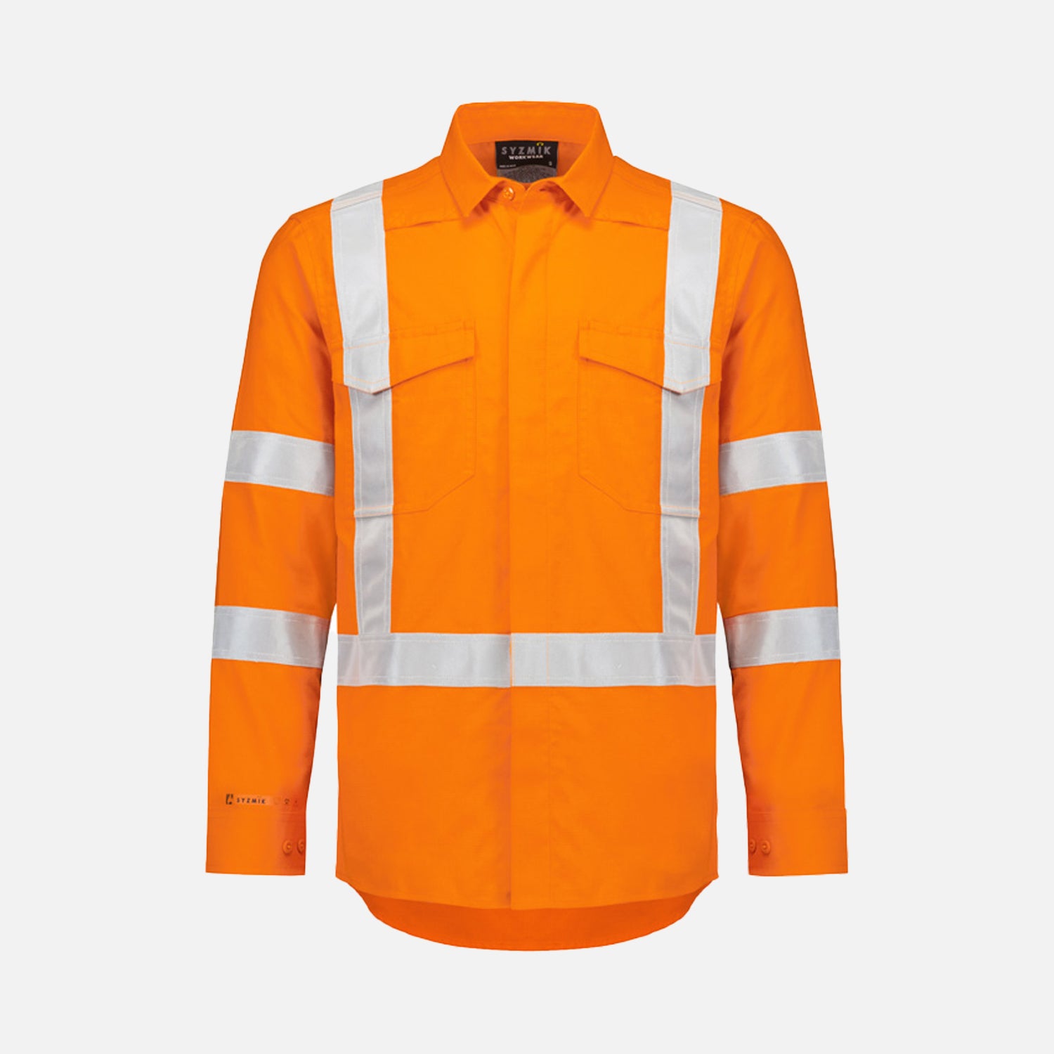 Look Design custom branded Hi Vis collared shirt in bright orange with reflective silver strips
