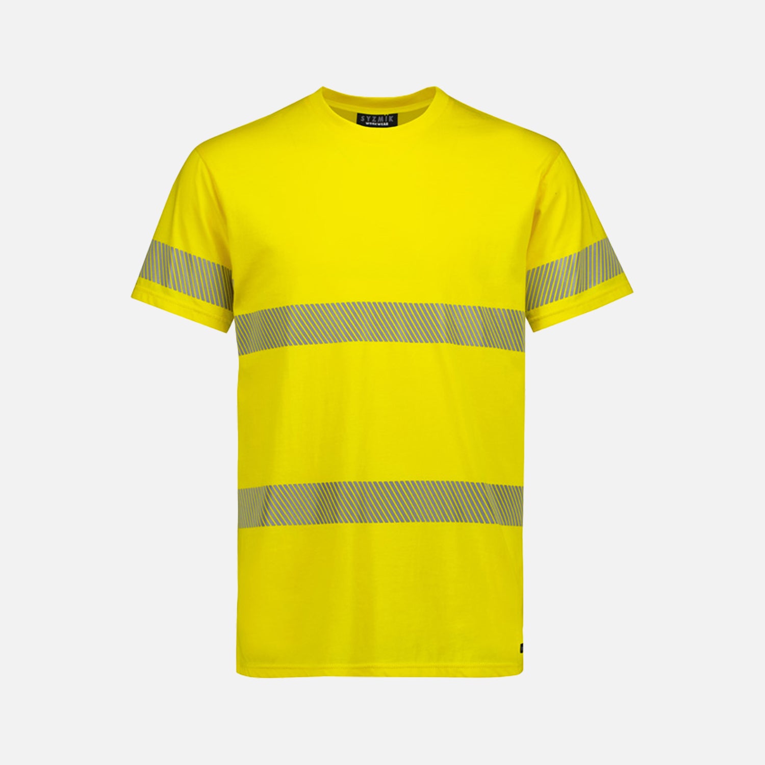 Look Design custom branded Hi Vis Shirts in bright yellow with horizontal  silver strips