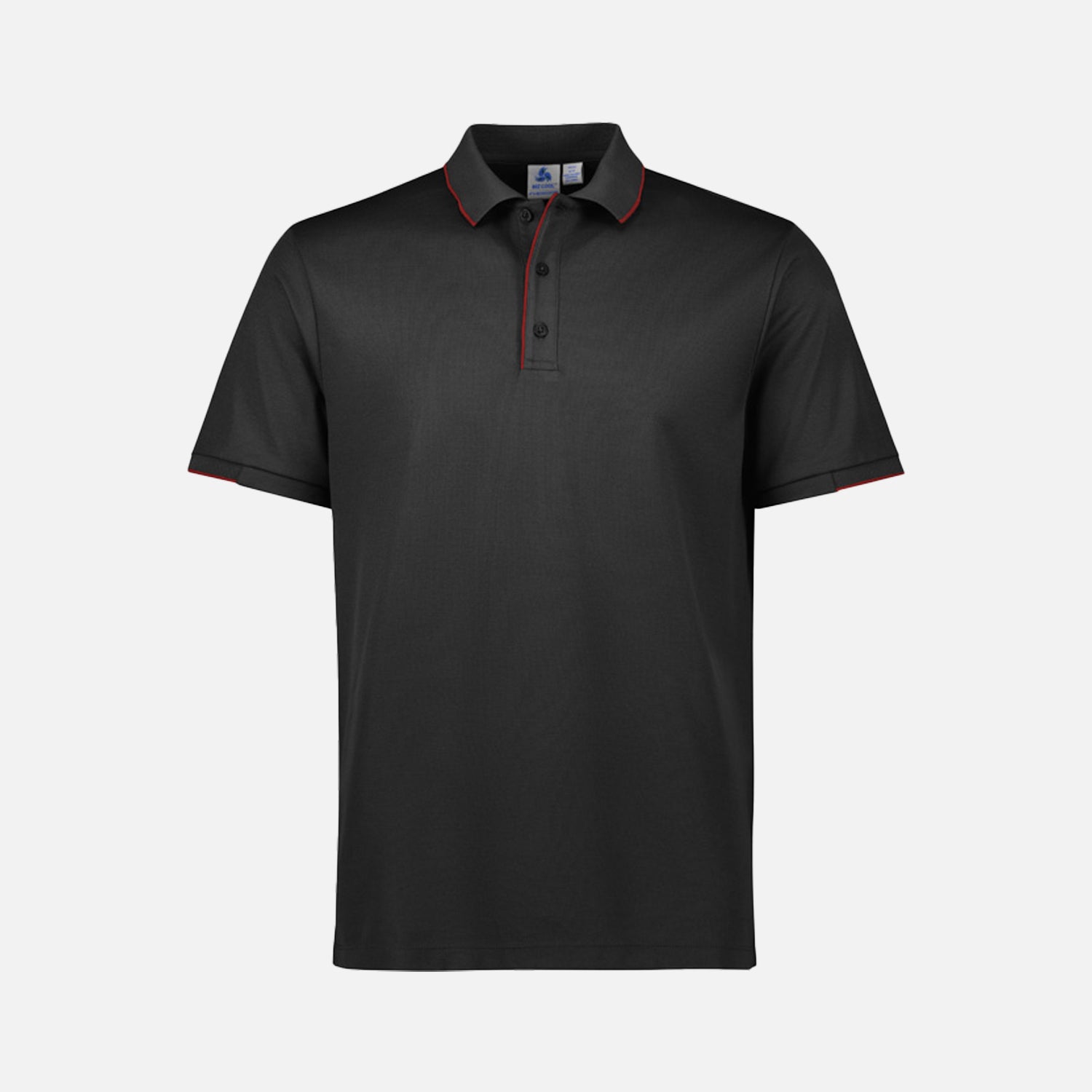 Look Design custom branded polos in red and black