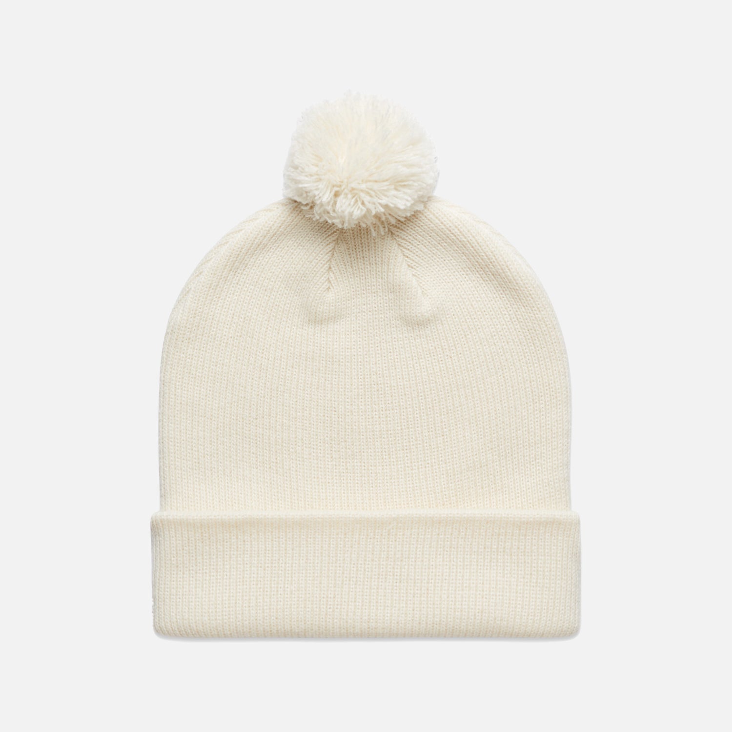 Look Design custom branded pom pom beanie in white